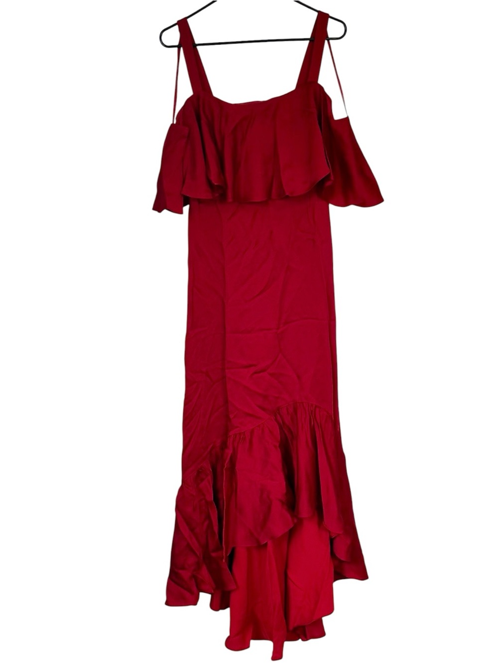 NWT Jill Stuart Red Cold-Shoulder High-Low Ruffle Dress - Size: 6 - Picture 2 of 11